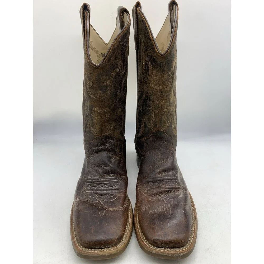 Old West Youth Cowboy Boots Brown Leather Square Toe Size 6.5 D Women’s Sz 8